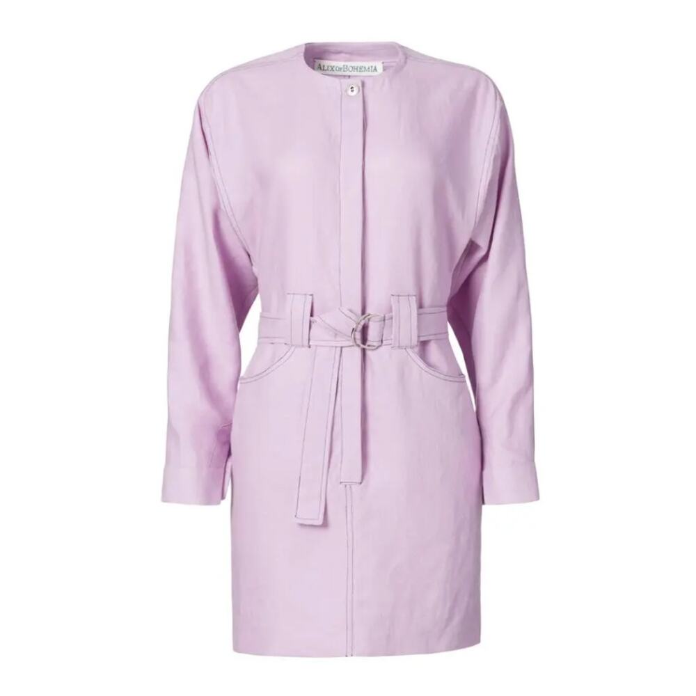 Alix of‎ Bohemia Linen Laurent Belted Light Violet Mini Dress Size Large